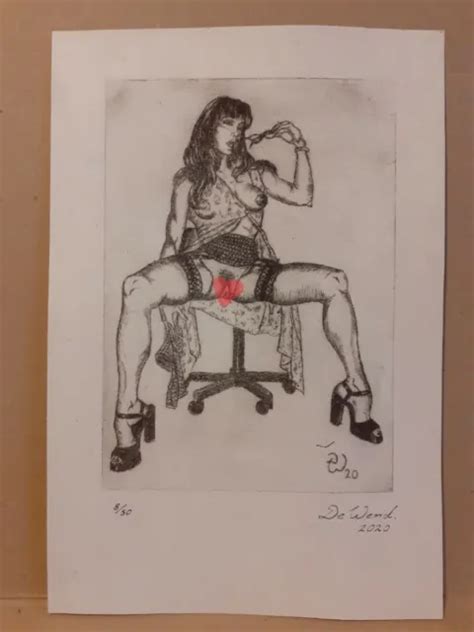 Female Nude Erotic Pin Up Office Plaster Erotic Art Etching Original