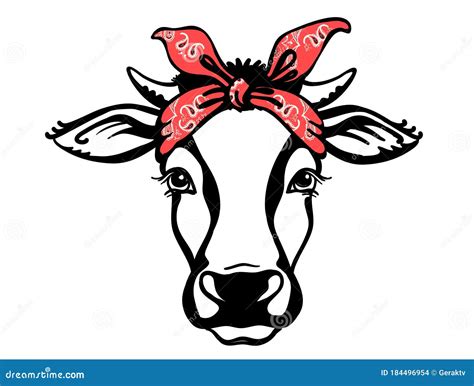 Cabeça De Vaca Com Bandana Vermelha Ilustração Gráfica Preta Vetorial