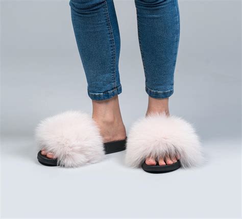 Light Pink Fur Slides Made Of 100 Real Fur All Sizes Available