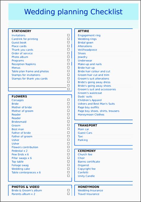 Simple Wedding Checklist Printable