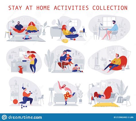 Stay Athome Activities Collection Stock Vector Illustration Of Flat