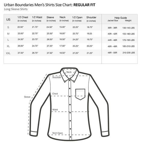 Mens Shirt Measurements Chart