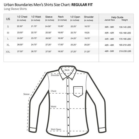 Long Sleeve Shirt Size Chart