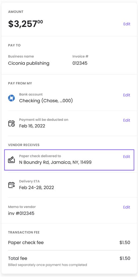 Updating a vendor’s address while making a check payment – Melio