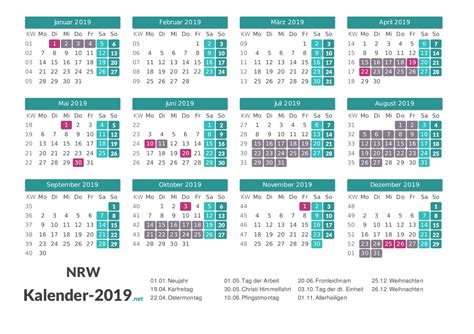 Kalender 2019 Nrw Mit Feiertagen Und Schulferien Zum Ausdrucken