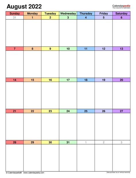 August 2022 Calendar Templates For Word Excel And Pdf