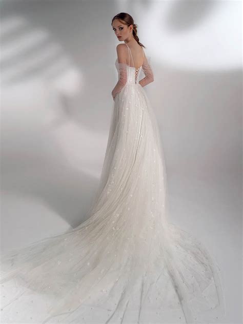 Off The Shoulder Sleeve A Line Wedding Dress With Pearls