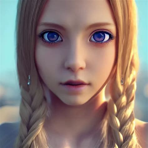 Render As A Very Beautiful 3d Anime Girl Long Braided Stable
