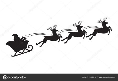 Santa Flying In A Sleigh With Reindeer Stock Vector By Makc