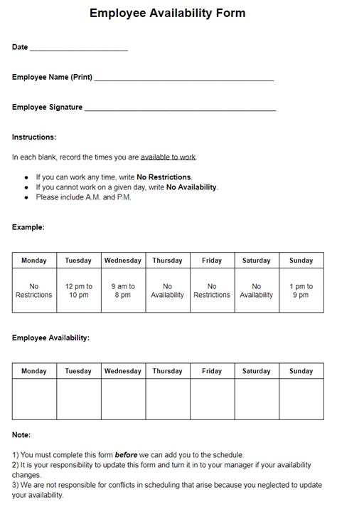 Employee Availability Forms How To Use Them Free Template Sling