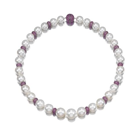 41 Cultured Pearl And Pink Sapphire Necklace