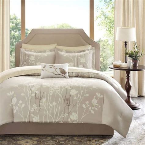 New ~ Elegant Ivory White Taupe Bird Beige Branch Leaf Comforter Set