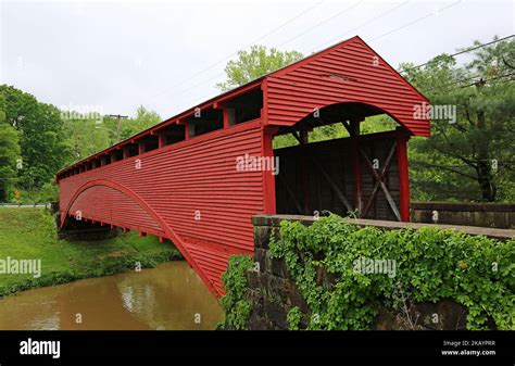 Front View At Barrackville Covered Bridge West Virginia Stock Photo