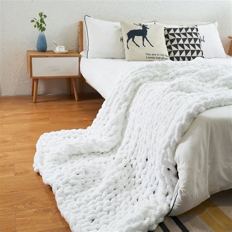 Modenna Chunky Knit Throw Blanket Chenille White 50x60office Size