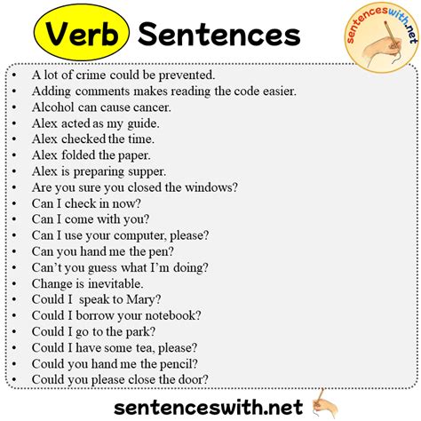 Verb Sentences Examples 100 Verb Example Sentences Sentenceswithnet