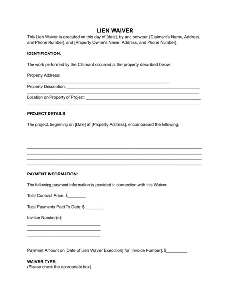 Free Lien Waiver Form Pdf Word
