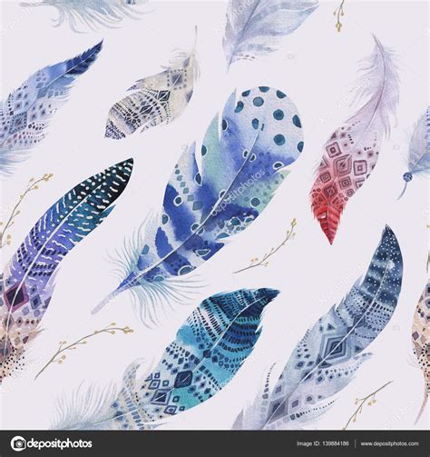 Feathers Pattern Watercolor Elegant Background Watercolour Col