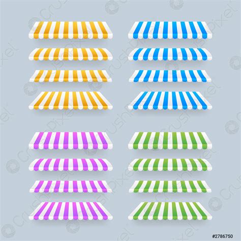 Colored Striped Awnings Set For Shop Restaurants And Market Store