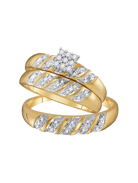 いておりま Diamond Trio Set Solid 10k White Gold His Hers Matching Wedding