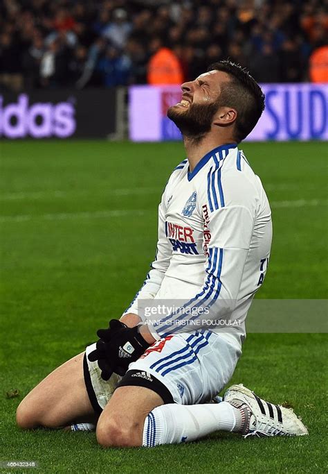 Marseilles French Forward Andre Pierre Gignac Reacts During The