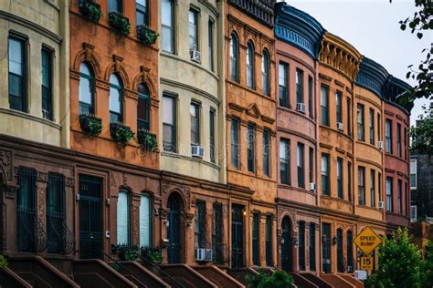Colorful Row Houses In Harlem Manhattan New York City Stock Photo