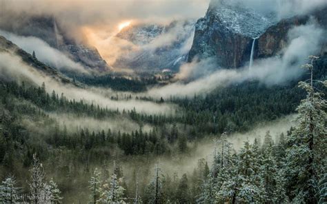 Yosemite Clouds Fog Mist Valley Trees Forest Landscape Mountains