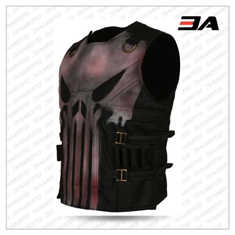 Mens Black Punisher Skull Faux Leather Vest Buy Mens Vest Online