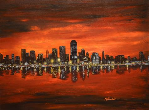 City Lights On The Water Painting By Michael Brumbeloe