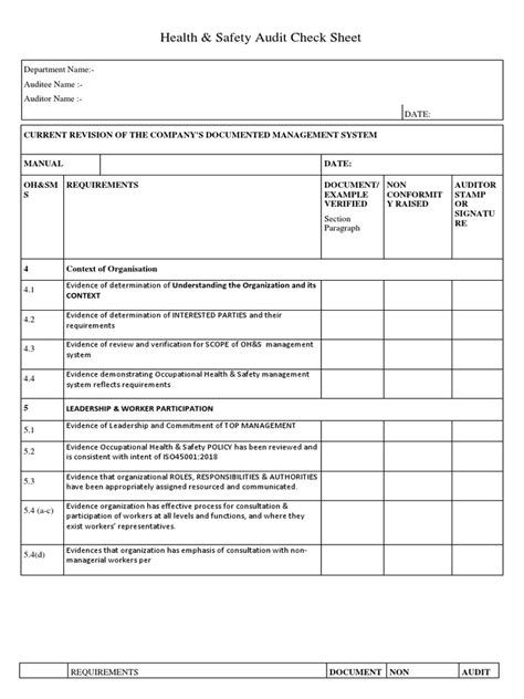 Iso 4500012018 Checklist Pdf Occupational Safety And Health