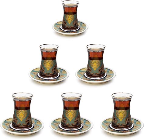 Amazon Com Piece Handmade Turkish Tea Glasses And Saucers Set With
