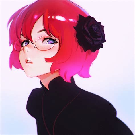 Red Haired Female Anime Character Wearing Eyeglasses Digital Wallpaper