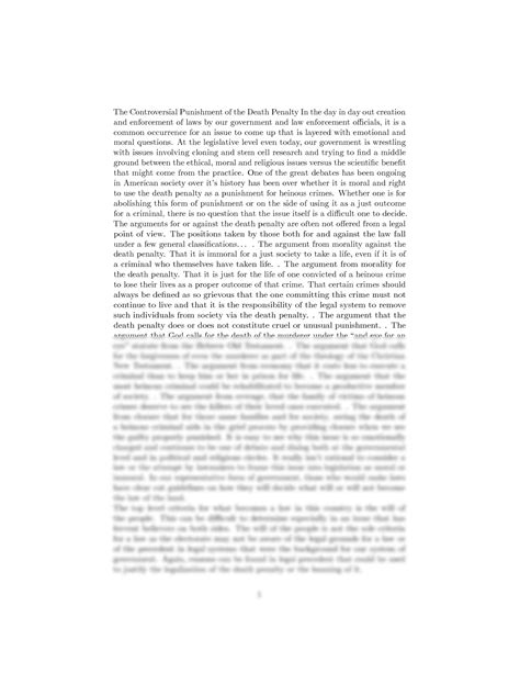 SOLUTION: 279 the controversial punishment of the death penalty - Studypool