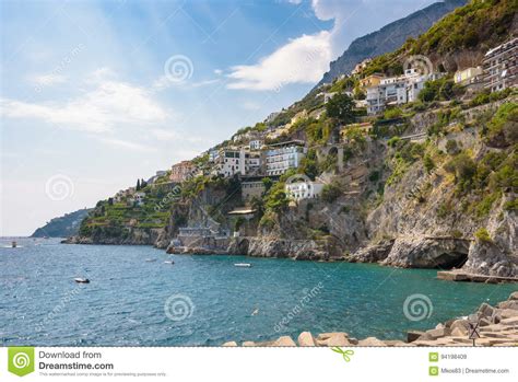 Buildings On The Cliff Coast Of Amalfi Town Stock Image Image Of