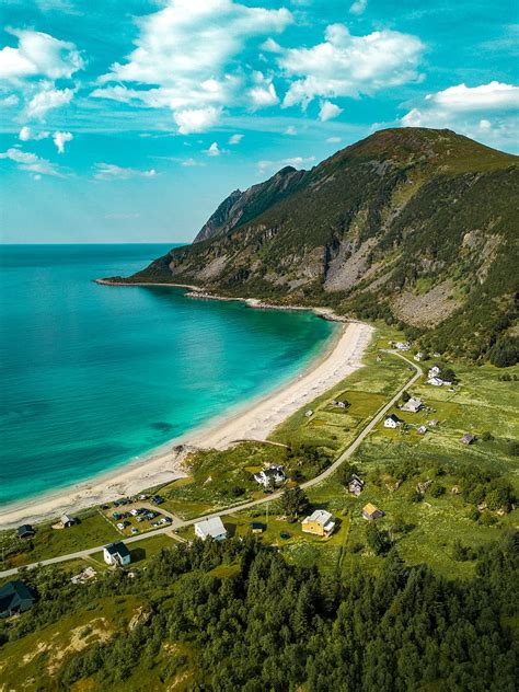 Hd Wallpaper Aerial View Of Shore Beside Green Mountains Bay Beach