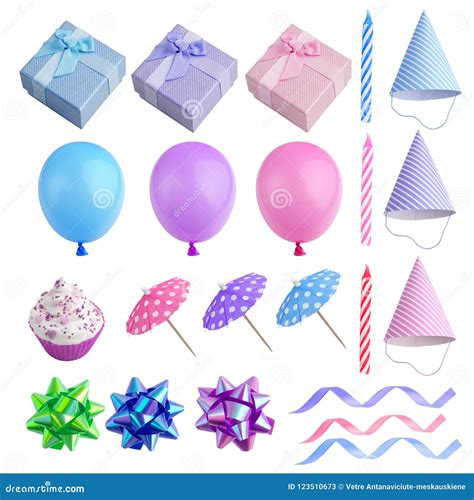 Set Of Birthday Party Elements Isolated On White Stock Image Image Of