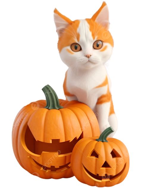 Cute Cat And Halloween Pumpkin Vector Cat Pumpkin Halloween Png And
