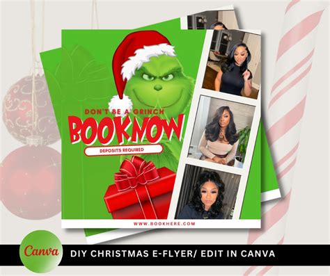 Diy Grinch Christmas E Flyer Instant Download Editable In Canva Unlimited Access Hair Make