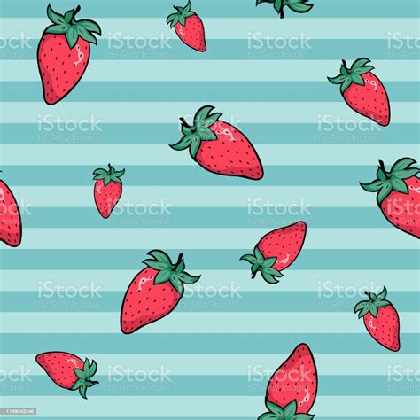 Summer Seamless Pattern With Red Strawberry Fruit Striped Repeating