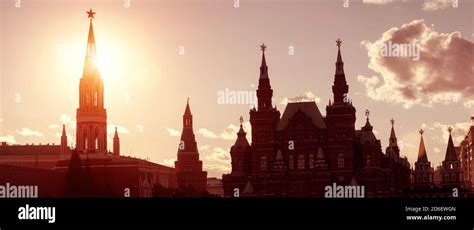 Moscow Cityscape At Sunset Russia Panorama Of Old Red Square