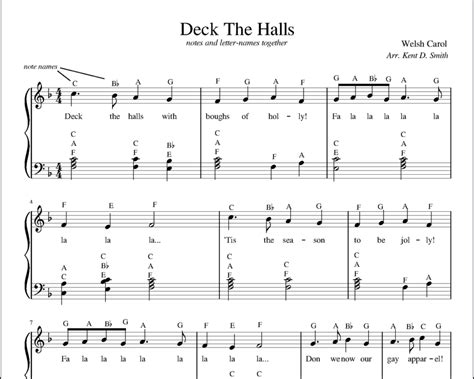 Deck The Halls Easy Piano Letters Notes Together PDF Sheet
