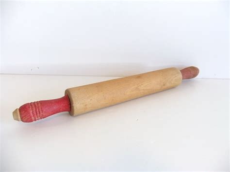 Wooden Rolling Pin Vintage Red Handles By Nimblesnook On Etsy