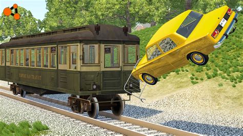 Beamng Drive Jumping Crashes With A Train Youtube