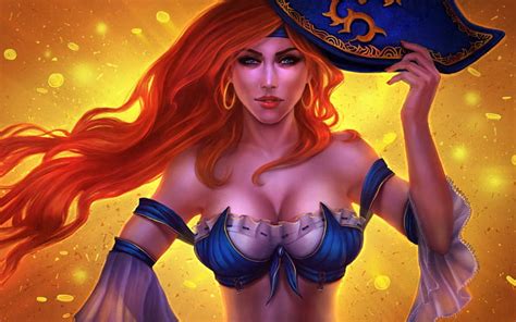miss fortune frumusete redhead game yellow woman league of legends pirate hd wallpaper