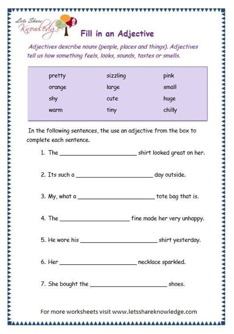 Check spelling or type a new query. adjective worksheet for grade 3 - Google Search ...