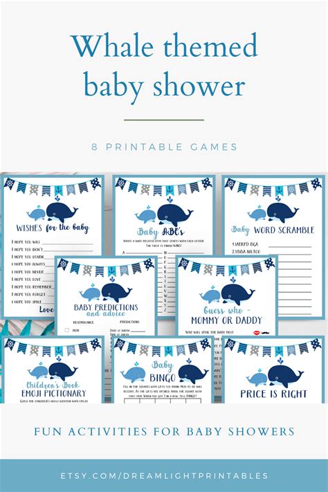 8 Printable Whale Baby Shower Games Nautical Baby Shower Etsy
