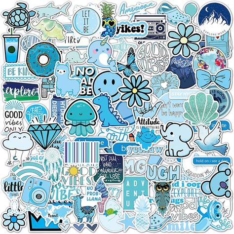 El Nido 100 Blue Sticker Pack Cute Blue Stickers Waterproof 100 Vinyl