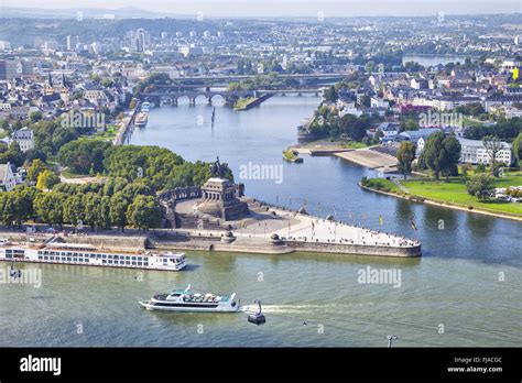 Deutsches Eck At Confluence Of Mosel And Rhein Rivers Hi Res Stock