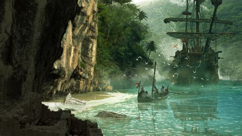 Boat Island Cave Landscape Assassins Creed Wallpapers
