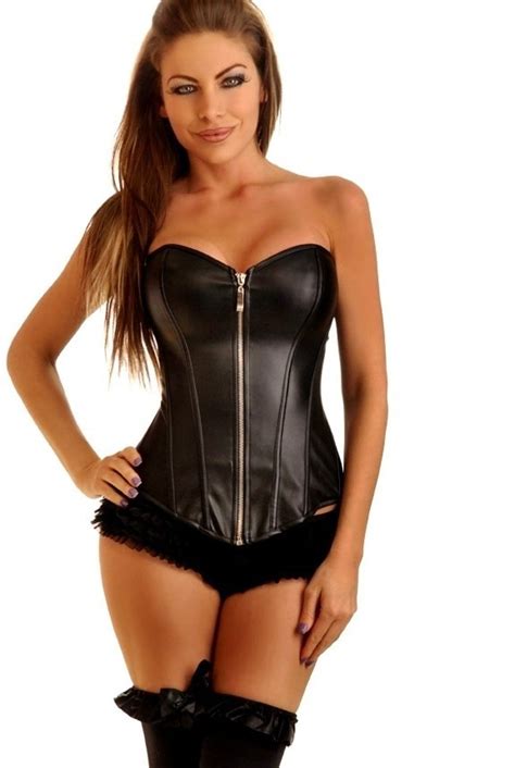 women plus size black zipper corset gothic bustiers waist trainer pu faux leather corset for