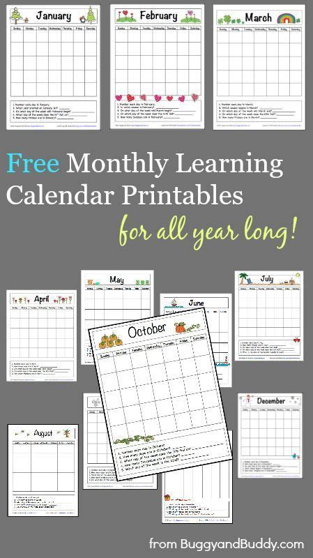 12 Free Monthly Learning Calendar Printables